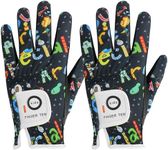 FINGER TEN Stylish Kids Golf Gloves 2 Pack for Left or Right Hand, All Weather Grip & Breathable Durable & Funny Design for Boys Girls Junior Youth Toddler (Dark Blue&Black, Small, Left)