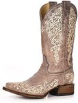 CORRAL Womens Brown Crater Bone Embroidery Sq. Toe, Size: 11, Width: M (A2663-LD-M-11)