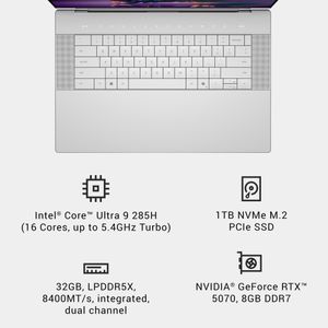 Dell 16” Premium Laptop – 4K OLED Touch, Core Ultra 9, RTX 5070, 32GB RAM, 1TB SSD, Windows 11, Platinum