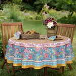 Home Bargains Plus Belle Fleur Provence Country French Fabric Tablecloth, Stain and Water Resistant, Wrinkle Free Floral Paisley Tablecloth, 70” Round