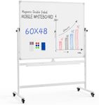 Rolling Whiteboard, 60"x48" White Board with Stands Movable Dry Erase Board on Wheels, Large Double Sided Standing Whiteboard for Office School Classroom Presentation Supplies, Pearl White