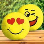 DreamVio Velvet Soft Plush Smiley Cushion Emoji Pillow Gift for Friends, Boyfriend, Girlfriend, BFF Gifts, 30 X 30 Cm - Set of 2, Yellow Design4