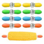 Corn Forks-10 Pcs Corn Holders,Corn on The Cob Forks,Safe Interlocking Forks for Corn on The Cob Skewers with Silicone Handle,Corn on The Cob Holders for Kitchen,BBQ,Parties,Picnics and Camping.