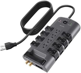 Belkin Surge Protector Power Strip w/ 8 Rotating & 4 Standard Outlets - 8ft Sturdy Extension Cord w/ Flat Pivot Plug for Home, Office, Travel, Desktop & Charging Brick - 4320 Joules of Protection