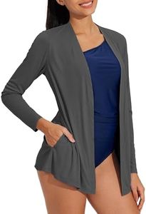 Willit Women's UPF 50+ Cardigan Sun Shirts Long Sleeve Lightweight Sun Wrap with Pockets SPF UV Quick Dry Deep Gray M