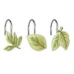 Sunlit Plant Leaves Shower Curtain Hooks Green Tropical Botanical Plam Tree Leaf Cute Shower Curtains Bathroom Decoration, Set of 12, Gray