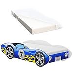 iGLOBAL Toddler Bed Kids Child Children Junior Baby Boys Auto Beds Car Bed Frame with Foam Mattress included 140 x 70 cm Blue