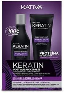 KATIVA Keratin Post Alisado Xpress Shampoo Treatment + Deep Treatment - Post Kit with Keratin Shampoo 250 ml + 200 ml Mask with Vegetable Keratin and Argan Oil