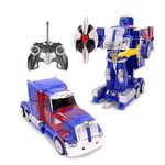 Kids RC Toy Transforming Robot Toy Remote Control (27 MHz) Truck with One Button Transformation, Realistic Engine Sounds and 360 Speed Drifting 1:14 Scale (Blue)