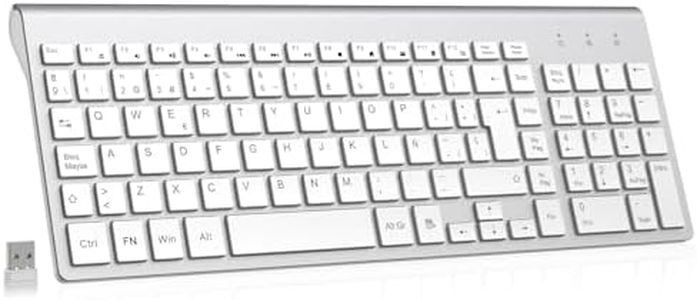 cimetech Teclado inalámbrico, 2.4G QWERTY español Layout, USB Teclado de Ordenador con Teclado numérico y Teclas ergonómicas para Desktop/PC/Laptop/Surface/Smart TV/Notebook y Windows - Plata