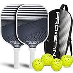 PRO SPIN Pickleball Paddle Set of 2 - USAPA Approved Graphite Carbon Fiber Paddles, 4 Indoor/Outdoor Pickleballs, Premium Bag for Rackets & Balls, Raquettes Pickle Ball (White, 2-Player Set)