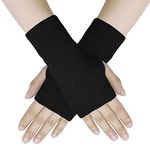 Dokpav Super Soft Angora Wool Thumb Hole Half Fingerless Warm Winter Gloves for Women Ladies Black