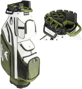 Golf Cart Bag T-Lock 14 Way Full-Length Divider Top Fixed Slots Clubs Organized Premium Oxford Cloth Golf Bag for Men Women Black Blue Green 13 Pockets with 3 Handles Cooler Bag Rain Cover (Green)