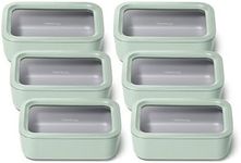 Caraway Glass Food Storage – Meal Prep Bundle – 6 Medium (6.6 Cup) Food Containers - Ceramic Coated - Non Toxic, Non Stick Containers with Glass Lids - Microwave Safe - Mist