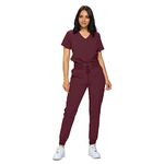 MONARCH UNIFORMS Stretchy Scrubs Women's Jogger Scrub Set In Regular and Petite Jogger Scrubs with Tuck-In Top for Women, Burgundy, Small