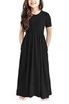 storeofbaby Girls Summer Maxi Dress Casual Plain Black Long Dresses for Holiday