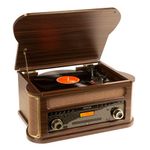 Fenton Memphis Vintage Record Player - Retro Vinyl Turntable with Cassette, CD and DAB Radio, Dark Wood Classic Music Centre for Home Audio, Vintage Vinyl Player