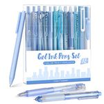 Four Candies 12PCS Gel Pens Set, 0.5mm Black Ink Writing Pens Fine Point for Journaling Note Taking, Aesthetic School Office Supplies Cute Japanese Stationery for Women Men Gifts - Blue