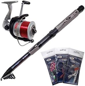 OAKWOOD Telescopic Fishing Rod Beachcaster 12ft + Reel Sea Beach FREE Mackerel Feathers