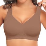 PoseFree Plus Size Jelly Bras for Older Women with Sagging Breasts Lifting Push Up Wireless Comfort Full Coverage Bras Coffee 2XL