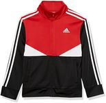 adidas Boys' Big Zip Front Sportswear Color Block Tricot Jacket, Black with Red, XL(18/20)