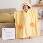 Bebamour Baby Hooded Towels Wearable Bath Towel for Boys Girls Absorbent Hooded Towel for Toddlers, 25"x 25", 0-6 Years (Yellow)