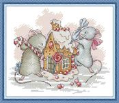 CaptainCrafts Cross Stitch Kits, Stamped Cross Stitch Preprinted Fabric Cross Stitch DIY Art Embroidery Kits Needlework Crafts (Preprinted 11CT, Mouse's Gingerbread House)