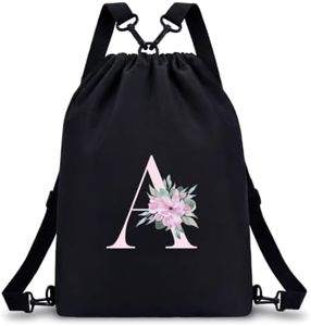 A-Z BAG Initial Drawstring Backpack Gifts for Women, Waterproof (A, Black)