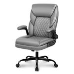 BestEra Office Chair, Executive Leather Chair Home Office Desk Chairs, Ergonomic Computer Desk Chair with Adjustable Flip-Up Arms, Lumber Support Swivel Task Chair with Rocking Function (Gray)