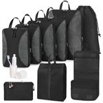 Compression Packing Cubes 10 Set, Suitcase Organiser Bags, Travel Cubes for Suitcases, Luggage Organiser Packing Bags, Flight Cruise Holiday Essentials, Black