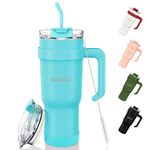 MOMSIV 40oz Tumbler with Handle and Straw, Large Capacity 1100ml Stainless Steel Leakproof Coffee Cup, Insulated Vacuum Double Wall Travel Mug Water Bottle for Hot and Cold Iced Drink-Blue