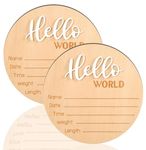 2Pcs Newborn Baby Announcement Sign 5.9 inch Personalized Wooden Baby Birth Sign Gender Hello World Baby Welcome Arrival Prop Birth Name Date Height Weight Card for Baby Shower Birthday Gift Keepsakes