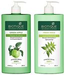 Biotique Bio Green Apple Fresh Daily Purifying Shampoo and Conditioner for Oily Scalp and Hair, 650m & Biotique Bio Neem Margosa Anti Dandruff Shampoo and Conditioner, 650ml