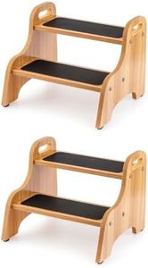 StrongTek 2 Pack Wooden 2 Step Stools for Kids & Adults, Non-Slip Surface, Skid-Resistant Foot Pads, 300 lbs Capacity, Portable with Handles, Safe & Sturdy Design for Kitchen, Bathroom, Bedroom, Home