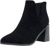 Vepose Women's Ankle Booties Pointed Toe, Block Chunky Heel Boots, 9631 - Blacksuede, Size 10 US, with Side Zipper (CJY9631 blacksuede 10)