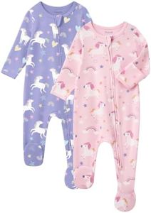 FIEMOL Baby Girl Sleepers 100% Cotton Footie Pajamas, Newborn 0-3 3-6 6-9 Months with 2-Way Zipper & Mitten Cuffs, Ultra Soft 2 Pack Footed PJs Baby Girl Clothes