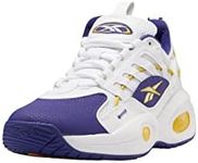 Reebok Unisex Solution Mid Basketball Shoe, White/Bold Purple/Always Yellow, 9.5 US Men