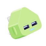 AMG Global Dual 2AMP/2000mAh Fast Speed Universal USB Mains Charger with Smart IC UK Plug For iPhone/iPad / iPod/Samsung Galaxy Tab/HTC / Windows Phone/Tablet & USB Socket Devices - Green
