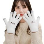 Richmen Girls Winter Gloves with Touch Screen Finger for Women Woolen warm Rabbit Fur Gloves Mittens | Soft Fleece Windproof Mobile Screen Touch Hand Gloves (Freesize) (A White)