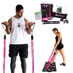 BodyBoss 2.0 - Full Portable Home Gym Workout Package + Resistance Bands - Collapsible Resistance Bar, PKG4-PINK (Pink - Full Gym + Extra Bands)