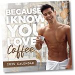 Hot Guys & Coffee Calendar 2025 - Funny Calendar 2025-12"x12" Monthly Wall Calendar Planner - Funny White Elephant Gifts for Adults, Secret Santa Gag Gifts - Christmas Gifts for Her, Mom, Sister