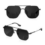 LUENX Polarized Square Aviator Sunglasses for Men Women, Trendy Polygon Non-Mirrored Black Lens Black Metal Frame 59mm