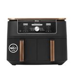 Ninja Foodi MAX Dual Zone Air Fryer, Amazon Exclusive, Tongs, 2 Drawers, 9.5L, 6-in-1, Use No Oil, Air Fry, Max Crisp, Roast, Bake, 8 Portions, Nonstick Dishwasher Safe Baskets, Copper/Black AF400UKCP