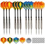 CC-Exquisite Professional Steel Tip Darts Set - 12x 22g Steel Barrels with 20 Flights Standard,12 Aluminum Shafts 35/48mm, 12 O-Rings, Dart Sharpener and Case