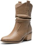 DREAM PAIRS Women's Modern Western Cowboy Boots, Mid Calf Round toe Chunky Heel Cowgirl Country Ankle Boots with Pull On Tabs,Size 7.5,Mocha,SDMB2408W