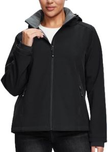 Women Full Zip Soft Shell Insulated Jacket Hooded Coat Zipper Poacket Black