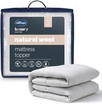 Silentnight Natural Wool Collection Mattress Topper King Bed - Luxury Temperature Regulating Breathable Mattress Cover Pad with Cotton Cover and Easy Fit Straps - Hypoallergenic - King