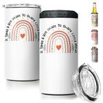 SANDJEST Teacher Tumbler - 4-in-1 Big Heart Shape Little Minds Tumbler Cup Can Cooler - 12oz Stainless Steel Insulated Cans Coozie Teachers Mug Birthday, Christmas, Appreciation, Teacher's Day Gifts