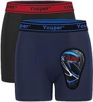 Youper Boys Compression Brief with Soft Protective Athletic Cup, Youth Underwear for Baseball, Football, Hockey, Lacrosse (Black & Navy, Large)