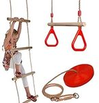 SET Of Rope Ladder, Wooden Trapeze Swing & Red Plate Seat Outdoor Garden Toy